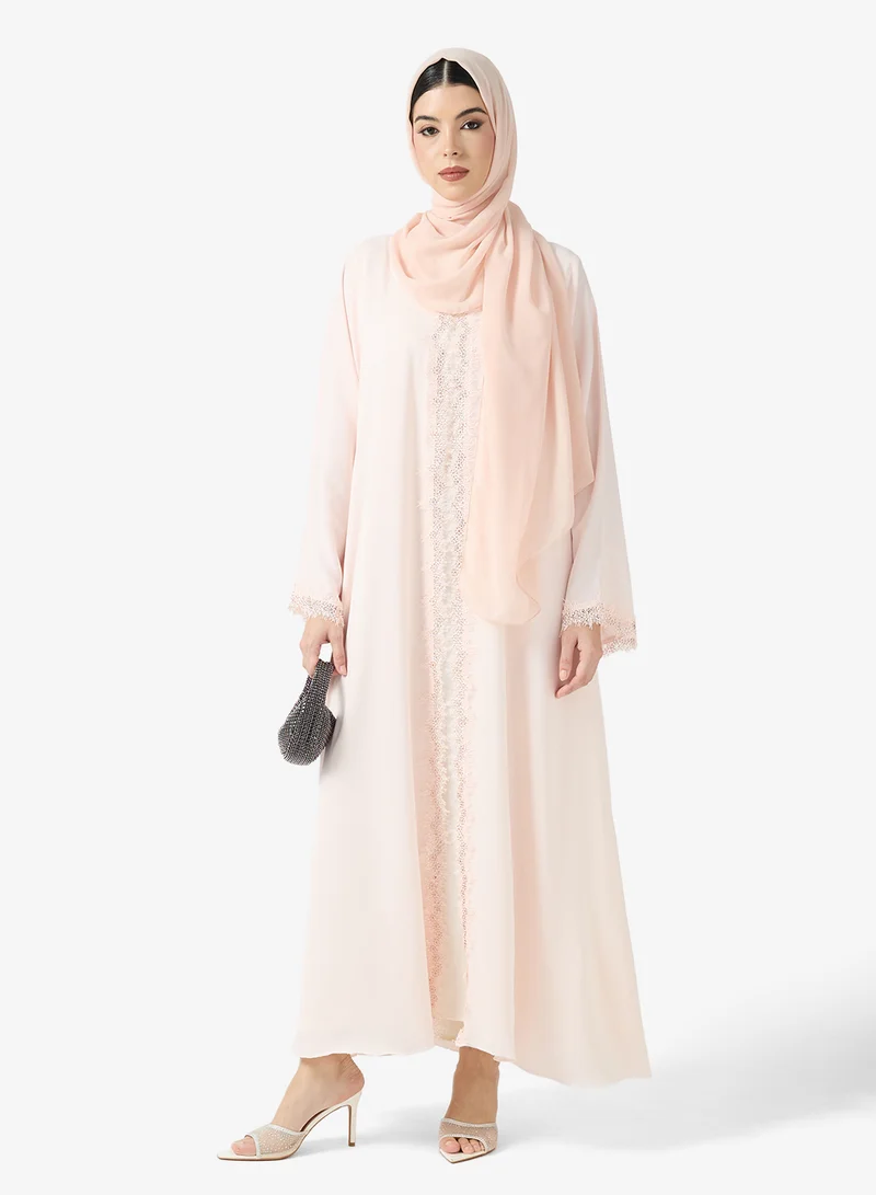 hayas closet Lace detail Abaya With Sheila